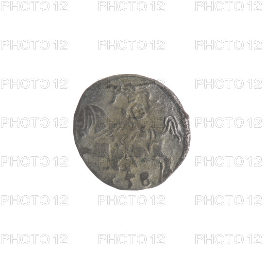 Lithuanian denarius, Sigismund II Augustus (King of Poland; 1544–1572); emblems of the Jagiellon dynasty; Polish eagle and Lithuanian Pursuer (emblem). Obverse: Polish eagle in the rim. Reverse: Lithuanian Pursuer in the rim, below the year 1558 (58). Grand Duchy of Lithuania, Vilnius. Coin. Diameter 11.0–11.5 mm. Weight 0.22 g.