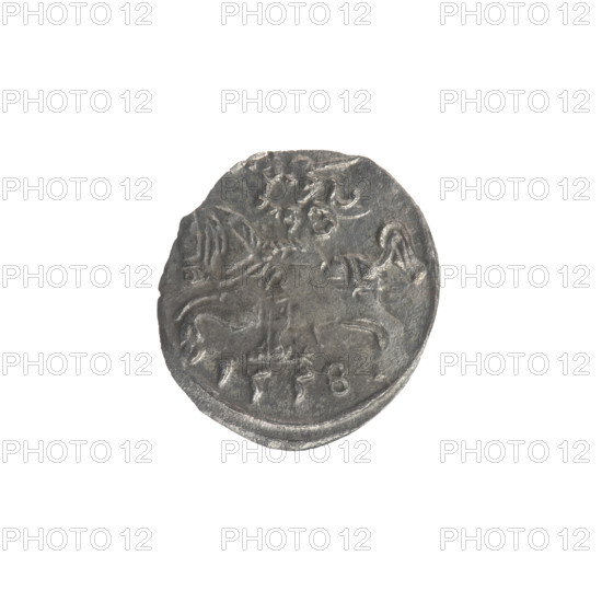 Lithuanian denarius, Sigismund II Augustus (King of Poland; 1544–1572); emblems of the Jagiellon dynasty; Polish coins; eagle (emblem); pursuer (emblem; Lithuania). Obverse: Polish eagle in the rim. Reverse: Lithuanian pursuer in the rim, below the year 1558. Dated 1558. Grand Duchy of Lithuania, Vilnius. Coin; diameter 12.0–13.0 mm; weight 0.27 g.