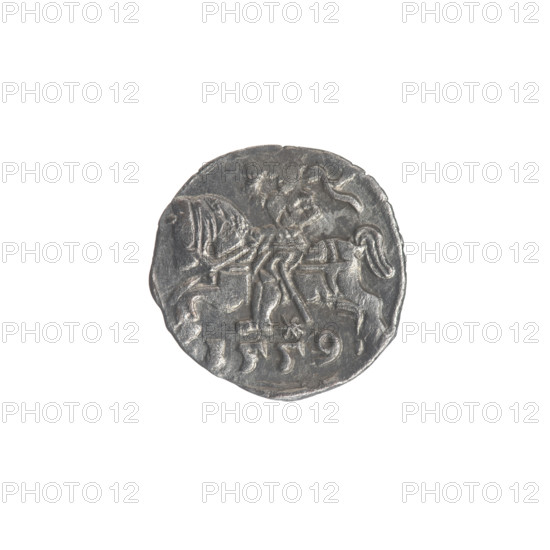 Lithuanian denarius, Sigismund II Augustus (King of Poland; 1544–1572); emblems of the Jagiellon dynasty; Polish coins; motifs: eagles (Polish Eagle) and Pursuer (Lithuanian Pursuer). Obverse: Polish Eagle in the rim. Reverse: Lithuanian Pursuer in the rim, below the year 1559. Date: 1559. Region: Grand Duchy of Lithuania, Poland; struck in Vilnius. Coin; diameter ~12.0–12.4 mm; weight 0.35 g.