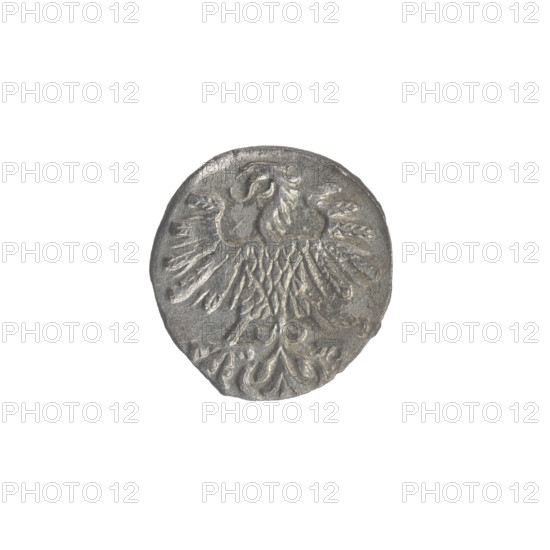 Denarius of Sigismund II Augustus (King of Poland, 1544–1572). Silver coin (Grand Duchy of Lithuania, Vilnius), dated 1559. Obverse: Polish eagle in rim. Reverse: Lithuanian Pursuer in rim, below the year 1559. Emblems of the Jagiellon dynasty. Diameter ca. 11.5–12.0 mm; weight 0.32 g.