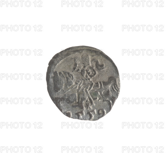 Lithuanian denarius, Sigismund II Augustus (King of Poland; 1544–1572); emblems of the Jagiellon dynasty; Polish coins; motifs: eagles (Eagle emblem) and Pursuer (Pursuer emblem; Lithuania). Obverse: Polish Eagle in the rim. Reverse: Lithuanian Pursuer in the rim, below the year 1559. Date: 1559. Grand Duchy of Lithuania, Poland, Vilnius. Coin; diameter ~11.5–12.0 mm; weight 0.27 g.
