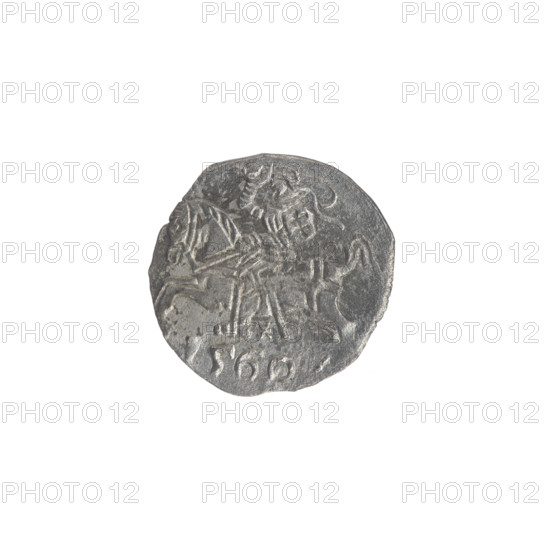 Lithuanian denarius, Sigismund II Augustus (King of Poland; 1544–1572); emblems of the Jagiellons (dynasty); Polish coins; motifs: eagle (emblem) and Pursuer (emblem; Lithuania). Obverse: Polish Eagle in the rim. Reverse: Lithuanian Pursuer in the rim, below the year 1560. Date: 1560. Place: Grand Duchy of Lithuania, Vilnius, Poland. Coin; diameter ca. 11.2–11.8 mm; weight 0.3 g.