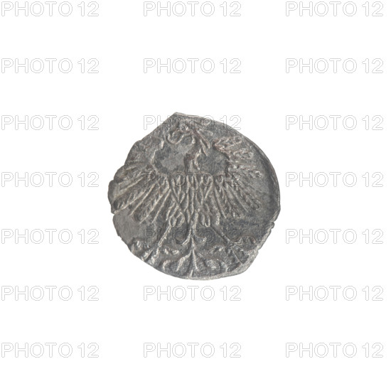 Lithuanian denarius, Sigismund II Augustus (King of Poland; 1544–1572); emblems of the Jagiellon dynasty; Polish coins featuring eagles and the Lithuanian Pursuer emblem. Obverse: Polish eagle in the rim. Reverse: Lithuanian Pursuer in the rim, below the year 1560. Minted in Vilnius, Grand Duchy of Lithuania, 1560. Coin; diameter 11.0–11.4 mm; weight 0.3 g.