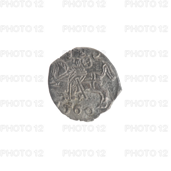 Lithuanian denarius, Sigismund II Augustus (King of Poland; 1544–1572). Obverse: Polish eagle in the rim. Reverse: Lithuanian Pursuer in the rim, below the year 1560. Emblems of the Jagiellon dynasty. Silver coin (denarius), Grand Duchy of Lithuania, Vilnius. Diameter 11.0–11.4 mm; weight 0.3 g.