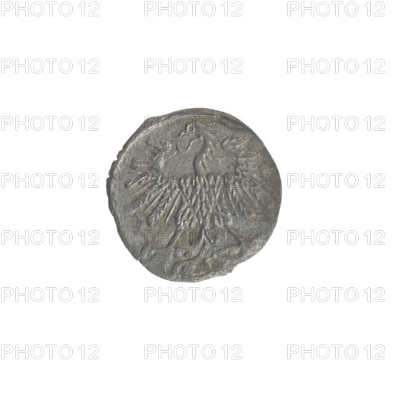 Lithuanian denarius, Sigismund II Augustus (King of Poland; 1544–1572); emblems of the Jagiellon dynasty; Polish coins; motifs: eagle (Polish Eagle) on obverse rim, Pursuer (Lithuanian Pursuer) on reverse rim; below the year 1560; dated 1560; Grand Duchy of Lithuania, Vilnius; coin; diameter 11.2–11.5 mm; weight 0.24 g.