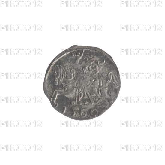 Lithuanian denarius, Sigismund II Augustus (King of Poland; 1544–1572); emblems of the Jagiellons dynasty; Polish coins; motifs: eagle (obverse, in the rim) and Lithuanian Pursuer (reverse, in the rim, below the year 1560); dated 1560; place: Poland, Grand Duchy of Lithuania, Vilnius; coin; diameter 11.7–12.0 mm; weight 0.32 g.