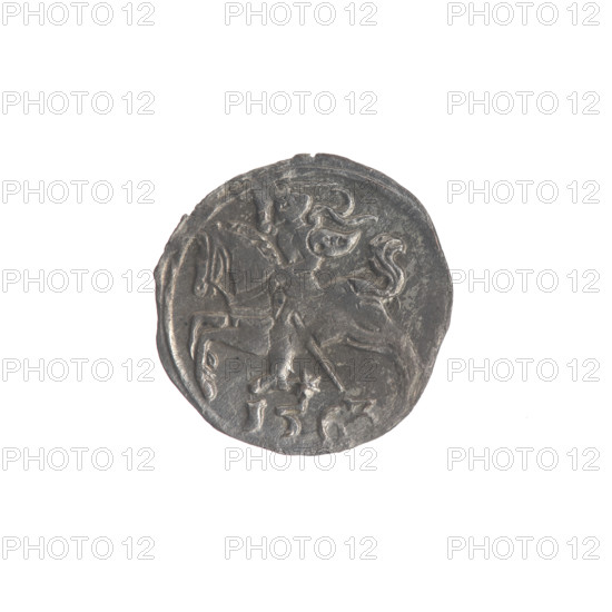 Lithuanian denarius of Sigismund II Augustus (King of Poland, 1544–1572). Obverse: Polish eagle in rim. Reverse: Lithuanian Pursuer in rim, below the year 1563. Emblems of the Jagiellon dynasty. Coin from Grand Duchy of Lithuania, Vilnius. Diameter ~12.3–12.4 mm; weight 0.3 g.