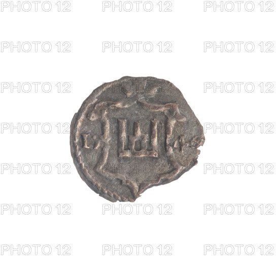 Lithuanian obol, Sigismund II Augustus (King of Poland; 1544–1572), Jagiellonians (dynasty). Silver coin (obol) from the Grand Duchy of Lithuania, 1546, struck in Vilnius. Obverse: in the rim under the ducal mitre a shield with a tied monogram composed of the letters SA Rw; in the rim a shield with the Columns of Gediminas coat of arms; on the sides the date 15–46 (1546). Polish coin; heraldic shields, tied monograms. Diameter ca. 11–12 mm; weight 0.22 g.