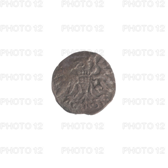 Gdansk denarius, Sigismund II Augustus (King of Poland; 1544–1572), Jagiellon dynasty; obverse: Royal Prussia eagle in the border; reverse: coat of arms of Gdansk in the border with numerals of the date 5 - 2, 1552; subject: coats of arms, eagles; Polish city coin; coin from Gdansk, Poland; diameter 11.7–12.0 mm; weight 0.31 g.