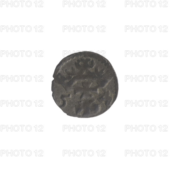 Gdansk denarius, Sigismund II Augustus (King of Poland; 1544–1572). Obverse: in the border the Eagle of Royal Prussia. Reverse: in the border the coat of arms of Gdansk, with numerals of the date 5 - 4, 1554. Emblems of the Jagiellon dynasty; eagles; city coat of arms. Polish coin (Gdansk). Diameter 12.0–12.2 mm; weight 0.37 g.