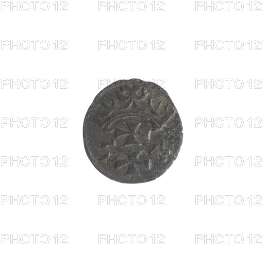 Gdansk denarius, Sigismund II Augustus (King of Poland; 1544–1572). Obverse: in the border the Eagle of Royal Prussia. Reverse: in the border the coat of arms of Gdansk, on the sides the numerals of the date 5 - 4, 1554. Features coats of arms, Jagiellon dynasty motifs, city coats of arms, eagles. Polish coin. Diameter: 11.7–12.3 mm. Weight: 0.24 g.