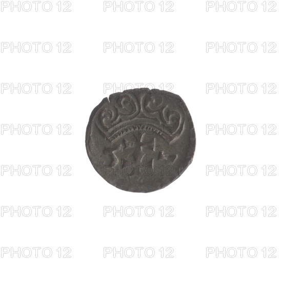 Gdansk denarius, Sigismund II Augustus (King of Poland; 1544–1572). Obverse: in the border the Eagle of Royal Prussia. Reverse: in the border the coat of arms of Gdansk; on the sides the numerals of the date 5 - 1557. Emblems: Jagiellons (dynasty), eagles, Gdansk (coat of arms). Polish coin. Diameter: 11.6–12.0 mm. Weight: 0.37 g.