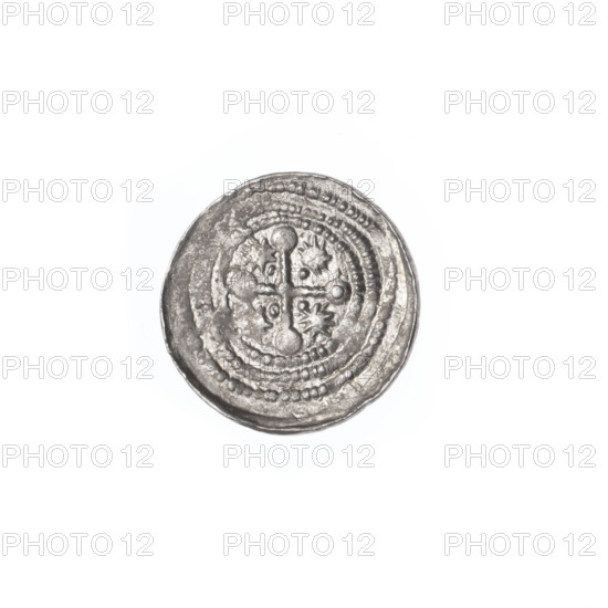 denarius, Boleslaw III Krzywousty (prince of Poland ; 1086-1138), allegories, equal-armed cross, spearhead (issue mark), chain mail, crosses, chain mail, mouth, knight, martyrs, dragons, Romanesque (style), knights, dragon, mouths, Adalbert (Saint ; ca 956-997), Middle Ages, fight against pagans, fight between good and evil, spears, spear. Obv. In the beaded border, a knight in chain mail thrusting the tip of his spear into the jaws of a dragon turned upside down. At the knight's left foot, a figure resembling the number '7.' The angle points toward the foot. The vertices of the figure are marked with dots. Rv. In the triple beaded border, an isosceles cross topped with spheres (one of them with a dot). At the intersection of the arms, a dot. Between the arms of the cross, one dot closer to the center, one sun closer to the ends. ca. 1125–1138. Poland, Kraków. Coin; diameter 12.9–13.2 mm; weight 0.57 g.