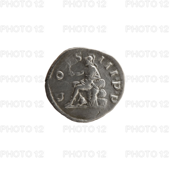 Denarius, Marcus Aurelius (121–180; Roman emperor 161–180), issuer Marcus Aurelius — obverse: bust of Marcus Aurelius in laurel wreath and armor facing right, inscription M ANTO, I - NVS AVG; reverse: Roma seated on armor and shields facing left, holding Victory (Victoria) in her outstretched right hand and a dagger (parazonium) in her left, inscription CO - S - III PP; date 177–180, Roman Empire; material: coin; weight 2.8 g; diameters 17.0–18.0 mm; axis 0°.