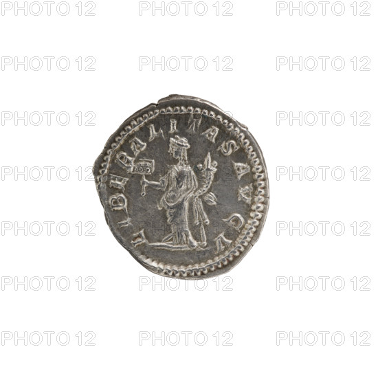 denarius, Geta (emperor; 189–212) — iconography: Liberalitas (personification); cornucopia (attribute); abacus (attribute). Obv.: P SEPT GETA PIVS AVG BRIT — Head of Geta in a laurel wreath facing right. Rev.: LIBERALITAS AVGV — Liberalitas stands turned left, holding an abacus in his right hand and a cornucopia in his left; pearl border. 210–212. Roman Empire (27 BC–476). Rome. Coin. Diameter 18.5–19.0 mm; weight 2.55 g.