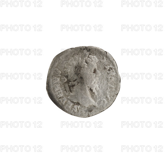 denarius (unofficial), Neptune (mythological), Septimius Severus (Roman emperor; 146–211) — iconography: tridents. Obv.: SEVERVS PIVS AVG. Emperor's head with a laurel wreath facing right; pearl rim. Rev.: PMTR P X VIII COS II IPP. Neptune stands facing left with his left leg on a ball, a trident in his right hand and a scepter in his left; pearl rim. Date: 210. Roman Empire (27 BC–476). Coin; weight 1.97 g; diameter ~18.0–18.5 mm; axis 0°.