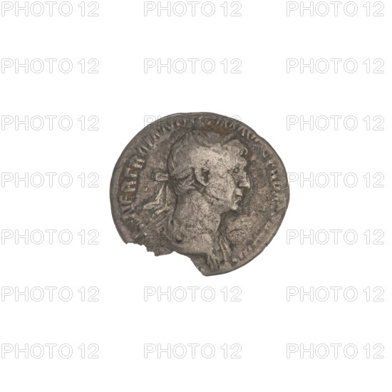 Denarius, Trajan (53–117; Roman emperor 98–117). Obverse: bust of the emperor right, laurel-wreathed, draped; legend NER TRAIAN OPTIM AVG GER DAC PARTHICO. Reverse: Fortuna seated left, holding a rudder in her right hand and a horn of plenty in her left; legend S VI PPSPQ (and under the line ORT RE). Date: 114–117. Roman Empire (27 BC–476), minted in Rome. Coin; diameter 17.5–17.8 mm, weight 2.68 g, axis 225°.