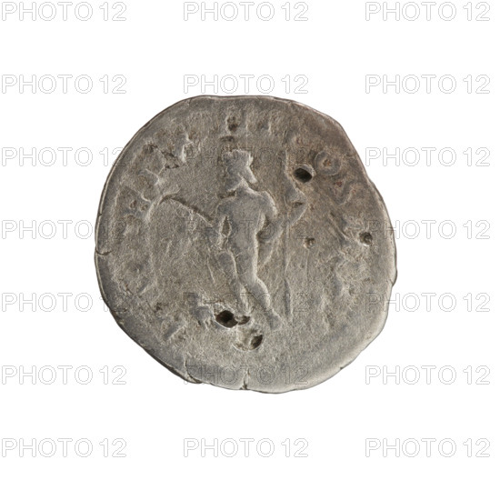 Denarius, c. 205 CE. Obverse: SEVERVS PIVS AVG — Emperor Septimius Severus (b. 146–211) head right with laurel wreath; pearl rim. Reverse: PM TR P X II COS II P P — Naked Jupiter standing left holding a thunderbolt in his right hand and a scepter in his left; an eagle at his feet; pearl rim. Iconography: Jupiter, thunderbolt, scepter, eagle. Roman Empire (27 BCE–476 CE), minted in Rome. Coin: silver, diameter 18.5 mm, weight 2.88 g, axis 0°.