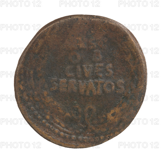 sestertius forgery, Claudius (10 BC–54; Roman emperor 41–54). Obv.: Head of Claudius with laurel wreath facing right. Rev.: Napuis in a wreath. 20th century forgery; Roman Empire (27 BC–476). Coin; diameter 33.5 mm; weight 19.81 g.