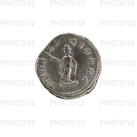 Denarius, Caracalla (188–217; Roman emperor 198–217); obverse: bust of Julia Domna (Roman empress; 193–217) facing right, inscription 'AV. IVLIA PIA FELIX AVG', pearl rim. Reverse: Diana stands facing left with a torch in both hands, inscription 'DIANA LV CIFERA', pearl rim. Minted 211–217 CE, Roman Empire (27 BC–476), Rome. Coin: diameter 19.0 mm, weight 3.39 g, axis 0°.