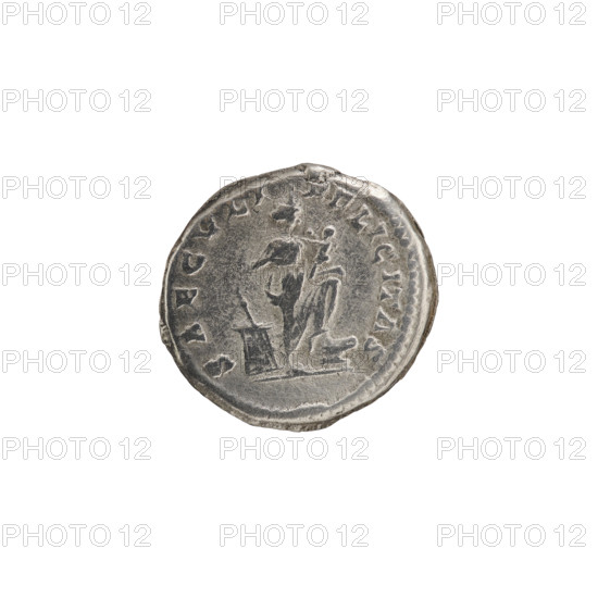 Denarius, Julia Domna (ca. 160–217; Roman empress 193–211), Septimius Severus (Roman emperor; 146–211). Obv.: IVLIA AVGVSTA — Bust of Julia Domna right, pearl rim. Rev.: SAECVLI FELICITAS — Isis feeding Horus right; behind her an altar, pearl surround. Isis and Horus iconography; busts of empresses; Isis nursing; altars. Date: 196–211, Rome, Roman Empire (27 BC–476). Coin: diameter 18.7 mm, weight 3.23 g, axis 0°.