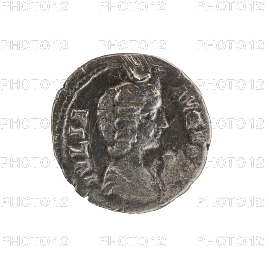 Denarius, Julia Domna (ca. 160–217), Roman empress (193–211); Septimius Severus (Roman emperor; 146–211). Obverse: IVLIA AVGVS, bust of Julia Domna right, pearl rim. Reverse: PIETAS PVBLICA, Pietas personified standing facing left with raised hands before an altar, pearl rim. Date: 196–211. Roman Empire (27 BC–476). Coin: diameter 17.7 mm, weight 2.99 g, axis 180°.