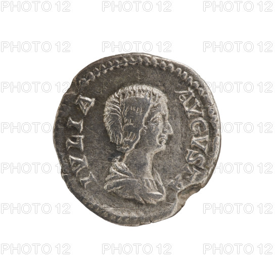 Denarius, Julia Domna (c.160–217), wife of Septimius Severus (emperor 193–211). Obverse: IVLIA AVGVSTA — bust of Julia Domna facing right, pearl rim. Reverse: PIETAS AVGG — Pietas standing left, pouring incense on a burning altar with right hand, holding a ciborium in left, pearl rim. Date: 196–211 CE. Roman Empire, Rome. Coin; diameter 18.0 mm, weight 2.62 g, axis 0°.