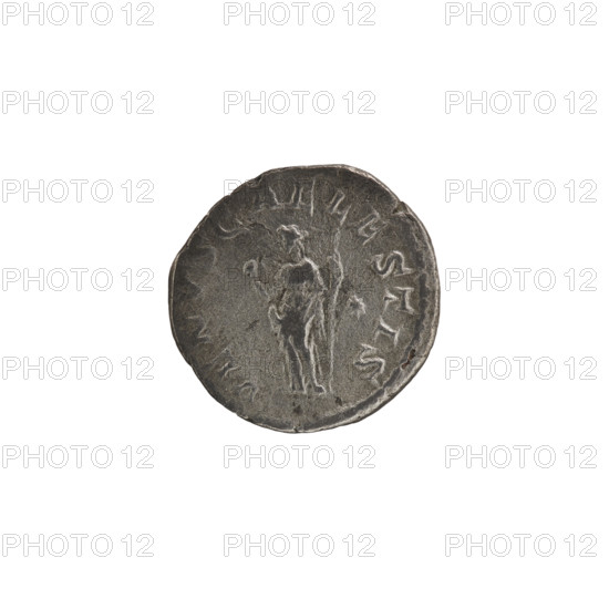 denarius, Elagabalus (204–222; Roman emperor 218–222), issuer: Julia Soaemias (180–222; augusta 218–222), portrait of Elagabalus, Venus (mythology), Standing Venus, apples (attribute), scepters, stars, iconography of Julia Soaemias, Obv.: IVLIASOEMIASAVG Bust of Julia Soemias facing right, pearl border. Rev.: VENVS CAELESTIS Venus standing facing left with an orb in her right hand and a scepter in her left; a star in the right field. Date: 218–222. Culture: Roman Empire (27 BC–476). Place: Rome. Object type: coin (denarius). Weight: 2.33 g. Diameter: 18.0–18.5 mm. Axis: 0°.