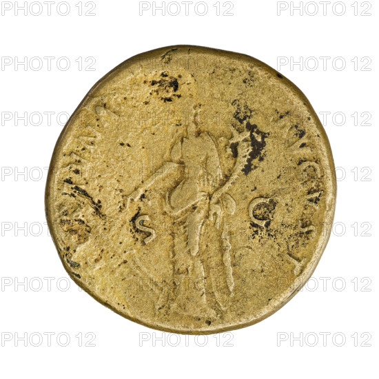 Sestertius, Nerva (Roman Emperor; 96–98). Obverse: P NERVA CAES AVG PM TR P II COS III, Nerva's head in a laurel wreath facing right. Reverse: FORTVNA AVGVST — Fortuna standing facing left, holding a rudder in her right hand and a horn of plenty in her left; on both sides SC. Date: 97. Rome, Roman Empire (27 BC–476). Coin; diameter 32.4 mm; weight 26.94 g; axis 180°.