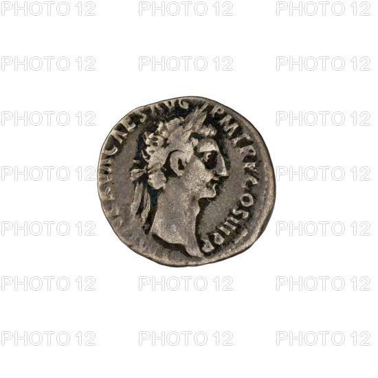 denarius, Nerva (30–98; Roman Emperor 96–98). Obv. RVA CAES AVG PM TR P COS III PP — Nerva's head right, laurel wreath. Rev. CONCORDIA EXERCITVVM — Hands clasped holding a legionary eagle standing on the prow of a ship. Iconography: prows of ships, legionary eagles, laurel wreaths, hands. Date: 97. Place: Rome, Roman Empire (27 BC–476). Coin; diameter 17.5–17.8 mm; weight 3.38 g; axis 180°.