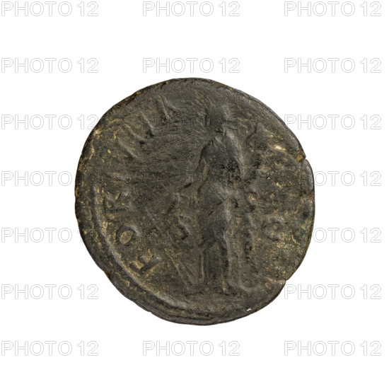 Nerva (Roman Emperor; 96–98) — iconography: laurel wreaths; Fortuna standing; Fortuna (personification) with horns of plenty and rudders. Obverse: IMP NERVA CAES AVG PM TR P II COS III PP — Nerva's head right, laurel wreath. Reverse: FORTVNA — Fortuna standing left, rudder in right hand and horn of plenty in left, letters SC on both sides. 97. Roman Empire (27 BC–476). Rome. Coin; diameter 26.4–26.6 mm; weight 10.45 g; axis 180°.