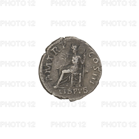 Denarius, Hadrian (76–138; Roman Emperor 117–138). Obverse: Bust of Hadrian with a laurel wreath and drapery on his shoulder, facing right. Inscription: IMP CAESAR TRAIAN H ADRIANVS AVG. Reverse: Libertas seated facing left, holding a branch in her right hand and a sceptre in her left; inscription LIB PVB below. Legend: PM TR P COS III. Date: 119–122. Rome, Roman Empire (27 BC–476). Coin; weight 2.89 g; axis 180°.