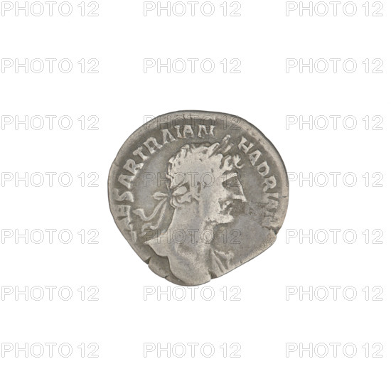 Denarius, Hadrian (76–138; Roman emperor 117–138). Obverse: Bust of Hadrian with a laurel wreath and drapery on his shoulder, facing right; inscription 'AESAR TRAIAN HADRIAN'. Reverse: Concordia seated turned left holding a patera in her right hand and resting her left hand on the back of the seat; below 'CONCORD.' Legend 'PM TR, COS III'. Date: 119–122. Rome, Roman Empire (27 BC–476). Coin; weight 2.84 g; axis 180°.