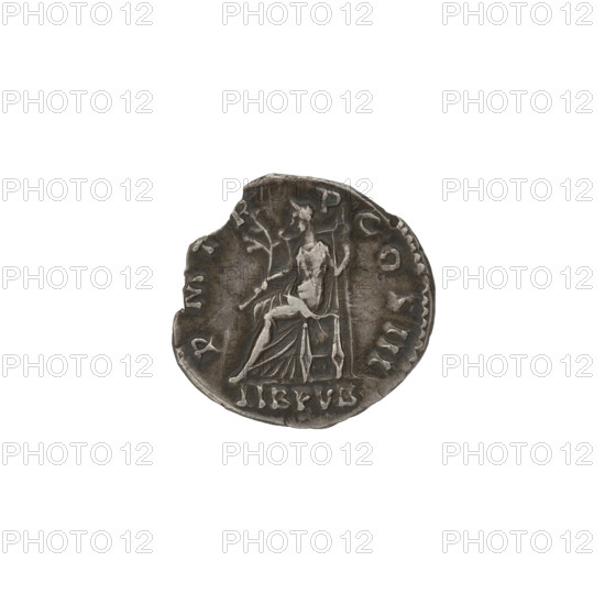 Denarius, Hadrian (76–138; Roman Emperor 117–138). Obverse: Bust of Hadrian with laurel wreath and drapery right, inscribed 'HAR. DRIANVS AVG' (variant reading AR TRA DRIANVS AVG). Reverse: Libertas seated facing left, holding a branch in right hand and a sceptre in left; below 'LIB PVB.' Date: 119–122. Place: Rome, Roman Empire (27 BC–476). Material: silver coin. Weight: 2.93 g. Axis: 180 degrees.