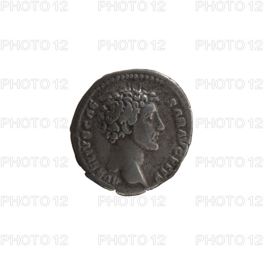 Denarius, ca. 148–149. Obverse: head of young Marcus Aurelius without a cap to the right, inscription AVRELIVS CAE - SAR AVG PII F circumferential. Reverse: Providentia stands left, leaning against a column, right hand pointing at a globe on the ground, left hand holding a scepter, inscription TR POT III - COS II circumferential. Issuers: Marcus Aurelius (121–180; Roman emperor 161–180; caesar 139–161) and Antoninus Pius (86–161; Roman emperor 138–161). Iconography: columns, Providentia (personification), scepters, globe, personifications. Roman Empire (27 BC–476). Coin: silver; diameter 18.0 mm; weight 3.19 g; axis 180°.