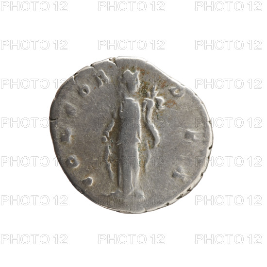 Denarius of Faustina the Younger (ca. 130–176; Roman empress 161–176; Augusta 147–161). Obverse: Bust of Faustina II in drapery facing right, inscription FAVSTINA AVG ANTONINI AVG PII FIL. Reverse: Concordia stands frontally, head turned to the right, lifts the folds of her robe with her right hand and holds a cornucopia in her left, inscription CONCOR-DIA. Date ca. 147–161, Roman Empire. Coin; diameter 18.0 mm, weight 3.15 g, axis 180°.