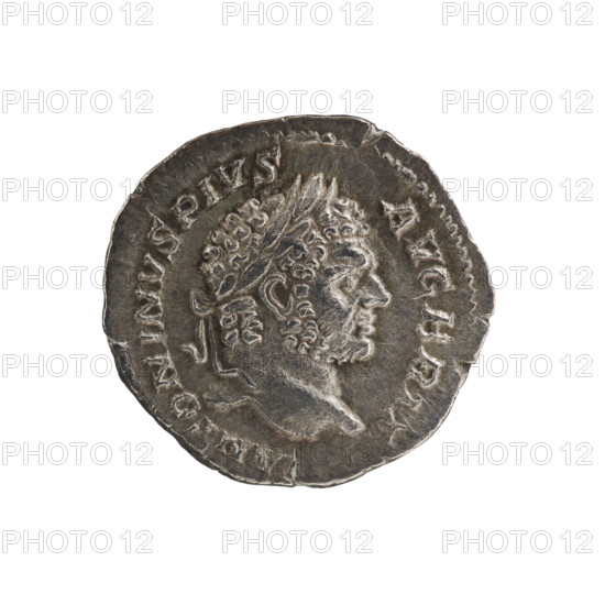 Denarius of Caracalla (188–217 CE). Obverse: Head of Caracalla with laurel wreath facing right; inscription ANTONINVS PIVS AVG GERM; pearl border. Reverse: Naked Hercules standing left, holding a branch in his right hand and a club and lion skin in his left; inscription PM TR P XV COSI II IPP; pearl border; dated 213 CE. Roman Empire (27 BCE–476 CE). Coin: silver denarius; diameter 17.5–19.5 mm; weight 2.96 g; axis 180°.