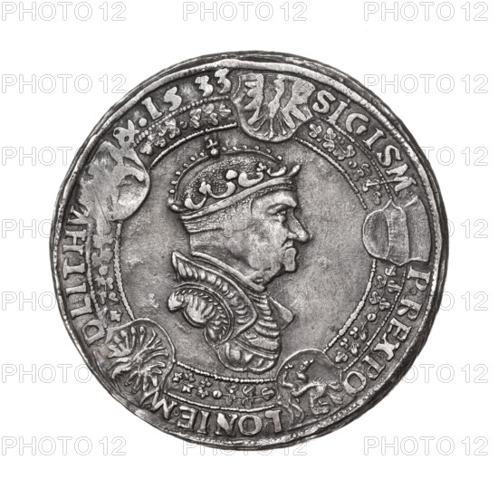 Sigismund the Old's crown thaler from 1540 (fals.), Majnert, Józef (1813–1879), Sigismund I the Old (King of Poland; 1506–1548), busts, crowns, coats of arms, 1836–1856, coin, weight 28.34 g