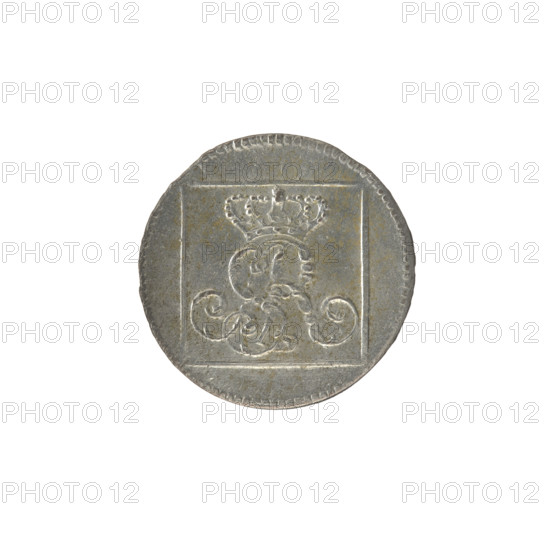 silver crown groschen; Sylm, Frederick William (fl. 1765–1767); Stanislaw August Poniatowski (King of Poland; 1764–1795; 1732–1798); tied royal monogram composed of letters SAR; obverse: in a square frame under the crown a tied monogram SAR, pearl border; reverse: in a square frame an inscription in five lines: 320/EX/MARCA/PURA.COL/1766, on the sides of the square: 1.GR./R.POL./MDL/FS, border pearl; date 1766; Polish–Lithuanian Commonwealth (1569–1795), Warsaw, Poland; coin; diameter 20.3–20.7 mm; weight 2.05 g