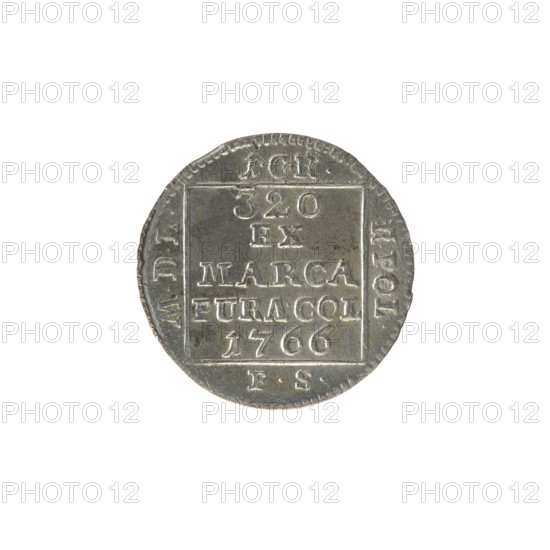 silver crown groschen, Sylm, Frederick William (fl. 1765–1767), Stanislaw August Poniatowski (King of Poland; 1764–1795), Stanislaw August Poniatowski (King of Poland; 1732–1798), monograms, tied monograms, royal monograms, inscriptions, Crown coins, Polish coins. Obv.: In a square frame, under the crown, a tied monogram composed of the letters SAR, pearl border. Rev.: In a square frame an inscription in five lines: 320/EX/MARCA/PURA.COL/1766, on the sides of the square: 1.GR./R.POL./MDL/FS, border pearl. 1766. Polish–Lithuanian Commonwealth (1569–1795), Warsaw, Poland. Coin; diameter 20.3 mm and 20.7 mm, weight 2.05 g.