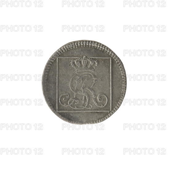 silver Crown groschen, Sylm, Frederick William (fl. 1765-1767); Stanislaw August Poniatowski (King of Poland; 1764–1795 / 1732–1798); monograms, tied monograms, royal monograms, inscriptions; Crown coin, Polish coin. Obv.: In a square frame, under a crown, a tied monogram composed of the letters SAR, pearl border. Rev.: In a square frame an inscription in five lines: 320/EX/MARCA/PURA.COL./1767; on the sides of the square: 1.GR./R.POL./MDL/FS; pearl border. Date: 1767. Place: Polish–Lithuanian Commonwealth (1569–1795), Warsaw, Poland. Medium: silver coin. Dimensions: diameter 20.4 mm; diameter 20.7 mm; weight 2.12 g.