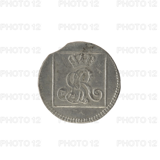 silver Crown groschen, Sylm, Frederick William (fl. 1765–1767); Stanislaw August Poniatowski (King of Poland; 1764–1795; 1732–1798); monograms, tied monograms, royal monograms, inscriptions; Crown coin, Polish coin. Obv.: In a square frame, under a crown, a tied monogram composed of the letters SAR, pearl border. Rev.: In a square frame an inscription in five lines: 320/EX/MARCA/PURA.COL./1767; on the sides of the square: 1.GR./R.POL./MDL/FS; pearl border. 1767; Polish–Lithuanian Commonwealth (1569–1795), Warsaw, Poland. Coin; diameter 20.8–21.0 mm; weight 1.90 g.
