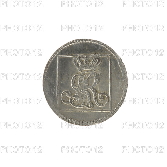 silver Crown groschen, Sylm, Frederick William (fl. 1765–1767), Stanislaw August Poniatowski (King of Poland; 1764–1795), Stanislaw August Poniatowski (King of Poland; 1732–1798), monograms, tied monograms, royal monograms, inscriptions, Crown coins, Polish coins. Obv.: In a square frame, under a crown, a tied monogram composed of the letters SAR, pearl border. Rev.: In a square frame an inscription in five lines: 320/EX/MARCA/PURA.COL./1768; on the sides of the square: 1.GR./R.PO, /MD, /FS, pearl border. 1768, Polish–Lithuanian Commonwealth (1569–1795), Warsaw, Poland. Coin; diameter 20.7 mm and 21.2 mm; weight 1.99 g.