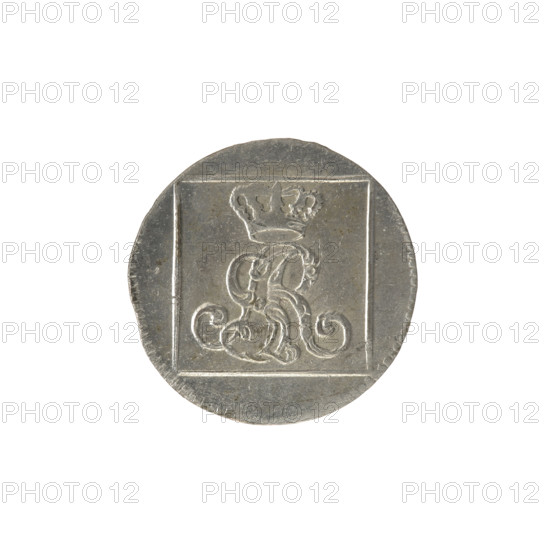 silver Crown groschen, Sylm, Frederick William (fl. 1765-1767), Stanislaw August Poniatowski (King of Poland; 1764–1795), monograms, tied monograms, royal monograms, inscriptions, Crown coin, Polish coin. Obverse: in a square frame under a crown a tied monogram composed of the letters SAR, pearl border. Reverse: in a square frame an inscription in five lines: 320/EX/MARCA/PURA.COL./1768; on the sides of the square: 1.GR./R.POL./MDL/FS, pearl border. Date: 1768. Place: Warsaw, Polish–Lithuanian Commonwealth (1569–1795). Coin; diameter 21.1–21.5 mm; weight 1.95 g.