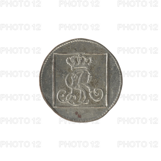 Silver crown groschen, Stanislaw August Poniatowski (King of Poland; 1764–1795), stamped by Antoni Partenstein (fl. 1772–1774). Obverse: in a square frame under a crown, a tied royal monogram composed of the letters SAR; pearl border. Reverse: in a square frame an inscription in five lines: '320/EX/MARCA/PURA.COL./1772.', with legends at the sides '1.GR./R.POL./MDL/AP'; pearl border; dated 1772. Polish–Lithuanian Commonwealth (1569–1795), Warsaw, Poland. Coin; silver; diameter approx. 20.8–21.2 mm; weight 1.87 g.