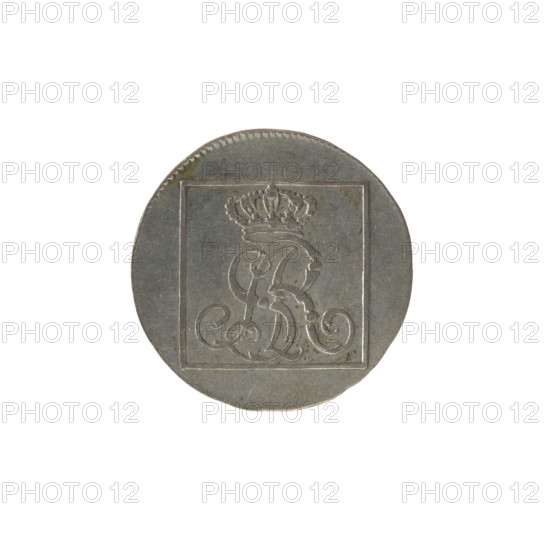 silver Crown groschen, Stanislaw August Poniatowski (King of Poland; 1764–1795), Brenn, Efraim (fl. 1774–1792), Stanislaw August Poniatowski (King of Poland; 1732–1798); monograms, tied monograms, royal monograms, inscriptions, Crown coin, Polish coin. Obv.: In a square frame under the crown a tied monogram composed of the letters SAR, pearl border. Rev.: In a square frame an inscription in five lines: 320/EX/MARCA/PURA.COL./1780; on the sides of the square: 1.GR./R.POL./MDL/EB, pearl border. 1780, Polish–Lithuanian Commonwealth (1569–1795), Warsaw, Poland. Coin; diameter 20.8–21.1 mm, weight 2.03 g.
