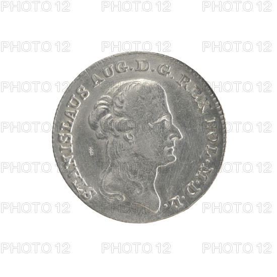2 gold crown coins, Stanislaw August Poniatowski (King of Poland; 1732–1798), 1794. Obv.: Head of Stanislaw August, inscription around the rim: STANISLAUS AUG. D. G. REX POL. M. D. L. — pearl border. Rev.: Under the crown, a five-field coat of arms with Poland (Eagle), Lithuania (Pogon) and the Poniatowski coat of arms (Ciolek); date 17 - 94 at the sides; below the shield on a ribbon the Order of the White Eagle; letters M. - V. and 8. - GR.; in the rim the inscription: 42 1/4 EX MARCA - PURA COLON: — pearl border; diagonally fluted edge. Polish-Lithuanian Commonwealth (1569–1795), Warsaw, Poland. Coins: diameters 28.8 mm and 29.3 mm; weight 9.35 g.