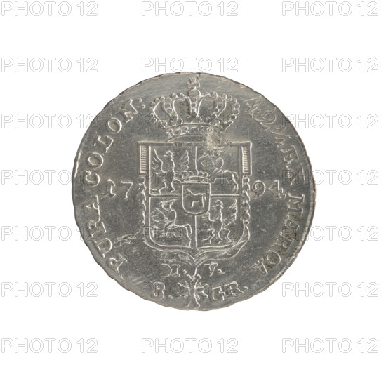 2 gold crown coins of Stanislaw August Poniatowski (King of Poland; reign 1764–1795), 1794. Obverse: head of Stanislaw August, inscription around rim 'STANISLAUS AUG. D. G. REX POL. M. D. L.'; pearl border. Reverse: under a crown a five-field coat of arms with Poland (Orzel), Lithuania (Pogon) and the Poniatowski coat of arms (Ciolek); date on sides '17 - 94'; below the shield on a ribbon the Order of the White Eagle; letters 'V.' and '8. - GR.'; inscription around rim '42 1/4 EX MARCA - PURA COLON:'; pearl border; decorative edge. Polish-Lithuanian Commonwealth (1569–1795), Warsaw, Poland. Coin diameters 28.5 mm and 29.6 mm; weight 9.31 g.