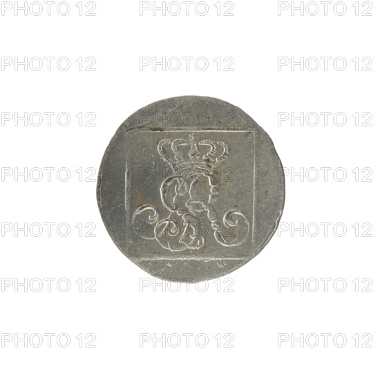 silver crown groschen, Frederick William (fl. 1765-1767), Stanislaw August Poniatowski (King of Poland; 1764–1795), Stanislaw August Poniatowski (King of Poland; 1732–1798), monograms, tied monograms, royal monograms, inscriptions, Crown coins, Polish coins; Obv.: In a square frame, under a crown, a tied monogram composed of the letters SAR, pearl border. Rev.: In a square frame an inscription in five lines: 320/EX/MARCA/PURA.COL/17.66, on the sides of the square: 1.G,/R.POL./MDL/FS, pearl border; 1766, Polish–Lithuanian Commonwealth (1569–1795), Warsaw, Poland; coin; diameter 20.0–20.3 mm; weight 1.94 g
