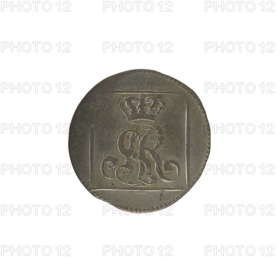 silver crown groschen, Sylm, Frederick William (fl. 1765-1767), Stanislaw August Poniatowski (King of Poland; 1764-1795; 1732-1798), Polish coins, monograms, tied monograms, royal monograms, inscriptions, crown coins. Obv.: In a square frame, under a crown, a tied monogram composed of the letters SAR, pearl border. Rev.: In a square frame, an inscription in five lines: 320/EX/MARCA/PURA.COL./1767., square sides: 1.GR./, ./MDL/FS, pearl border. 1767, Polish-Lithuanian Commonwealth (1569-1795), Warsaw, Poland, coin, diameter 20.5 mm and 21.1 mm, weight 1.85 g.